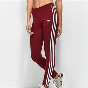 Adidas 3 Stripe Burgundy Leggings